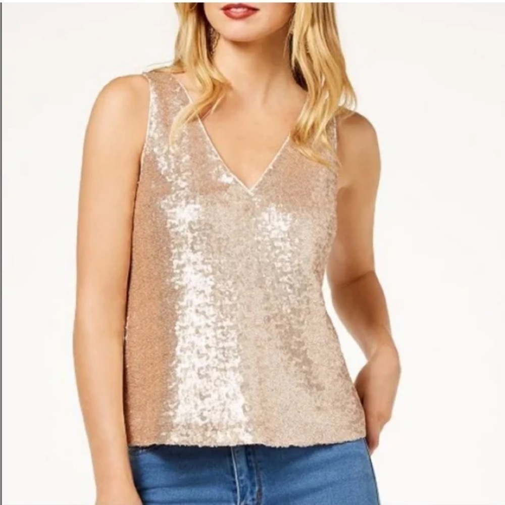 Worthington Women’s Rosegold Sequin Sleeveless Tank Top Size M Cocktail Party